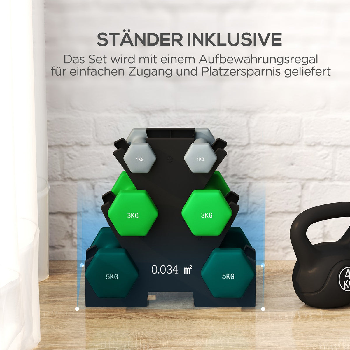 Dumbbell set 6 dumbbells with dumbbell stand, 2 x 1kg, 2 x 3kg, 2 x 5kg metal dumbbell set for fitness, gymnastics, home