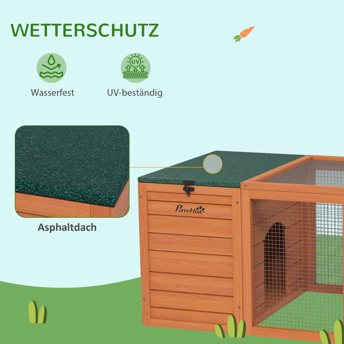 Dwarf Rabbit Hutch Wooden Small Animal House With 2 Hutches & Run, Weatherproof, For Outdoor & Indoor, 140X60X50Cm, Orange