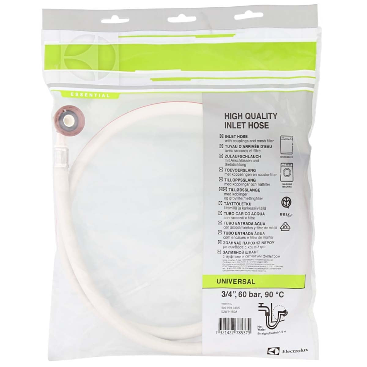 E2WIH150A Inlet hose 3/4 '' Straight - 3/4 '' Angled 10 bar 90 °C 1.50 m