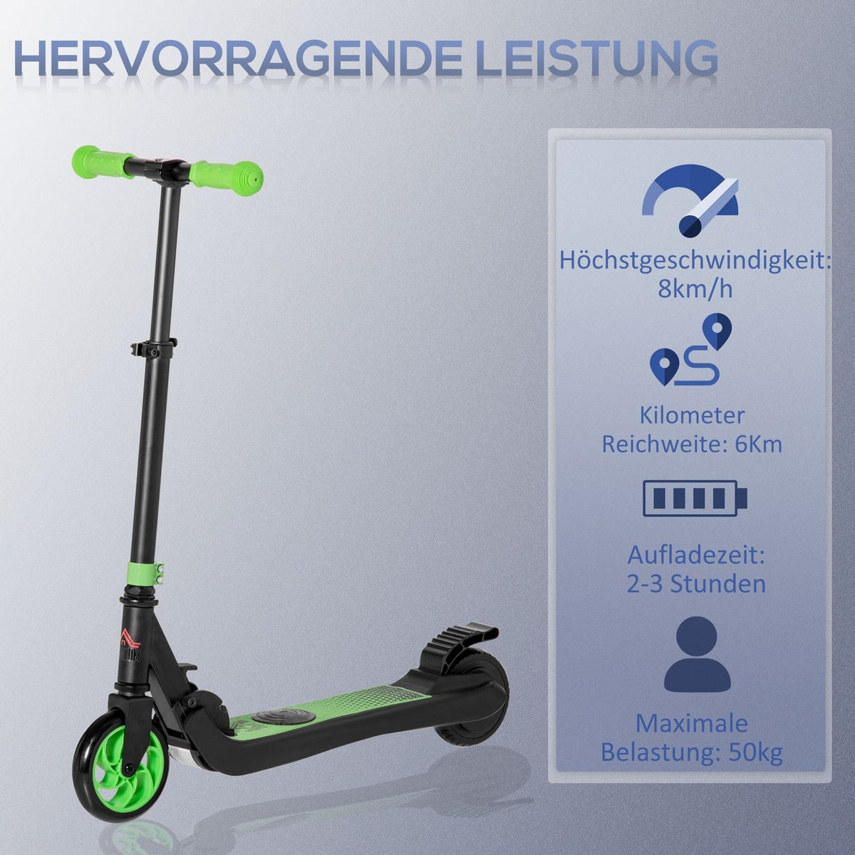 E-Scooter Electric Scooter 120W Motor 6 km Range max. 8 km/h Electric Scooter from 6 years Green+White