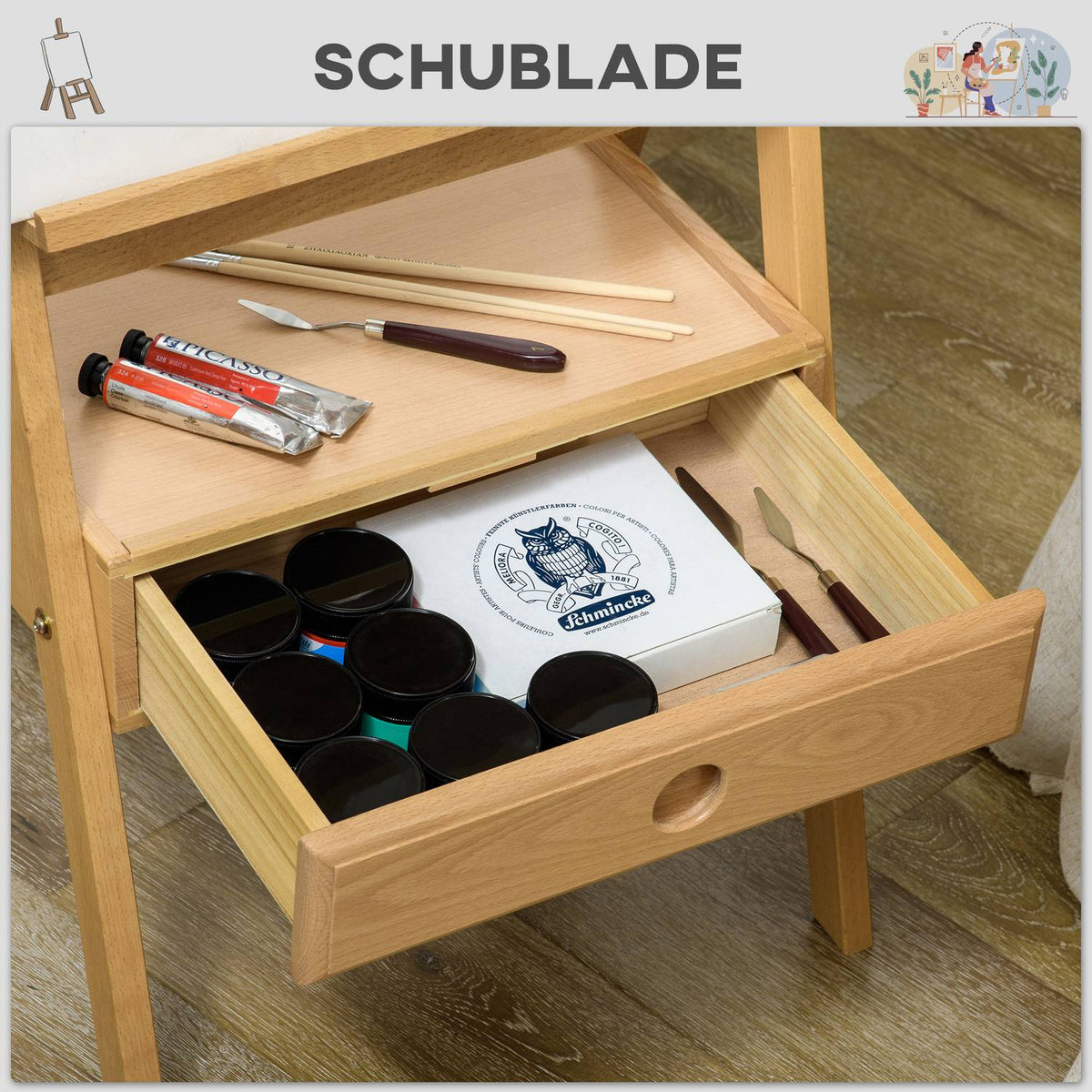 Easel Standing Easel Folding Wooden Easel Height-Adjustable Studio Easel With Holder, For Canvases Up To 92 Cm High