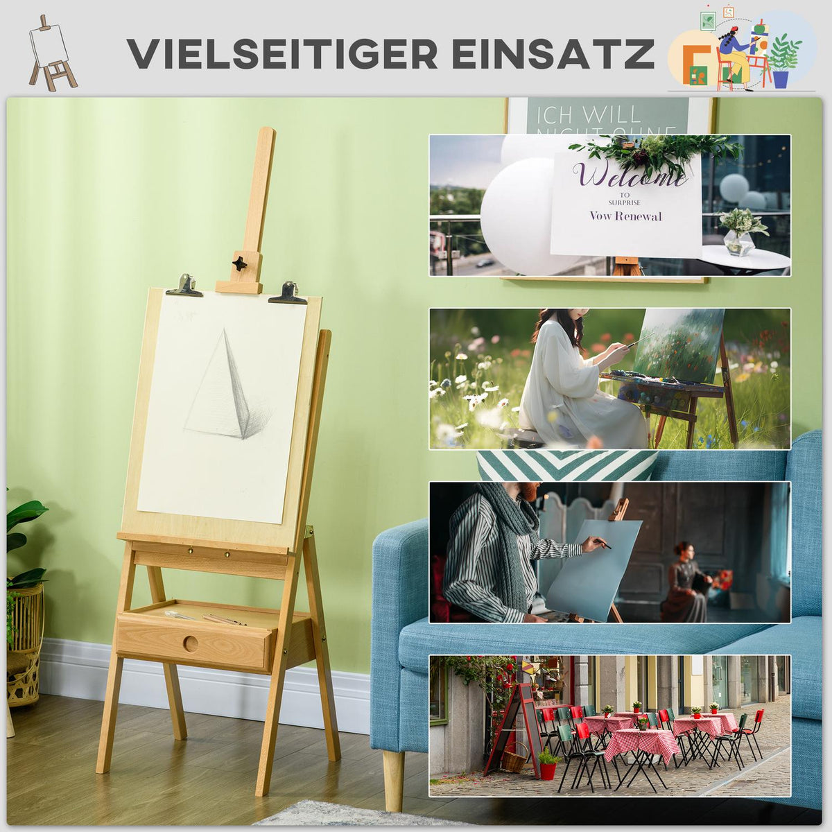 Easel Standing Easel Folding Wooden Easel Height-Adjustable Studio Easel With Holder, For Canvases Up To 92 Cm High