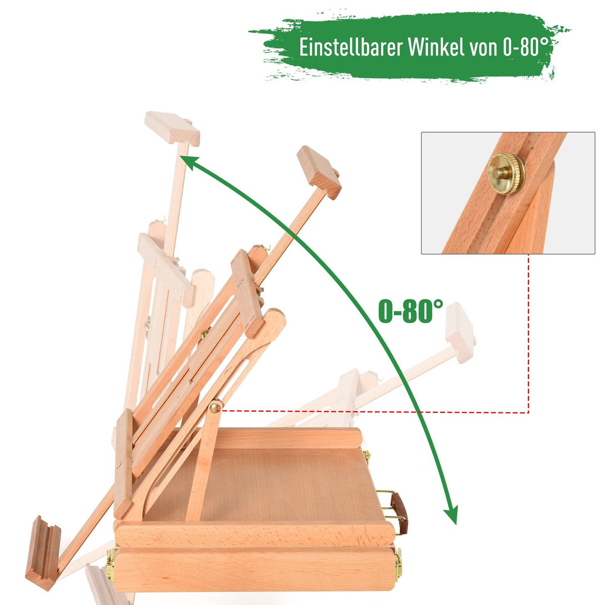 Easel Studio Easel Made Of Beech Wood, Angle Adjustable, Foldable With Drawer, Natural, 42X36X12.5Cm