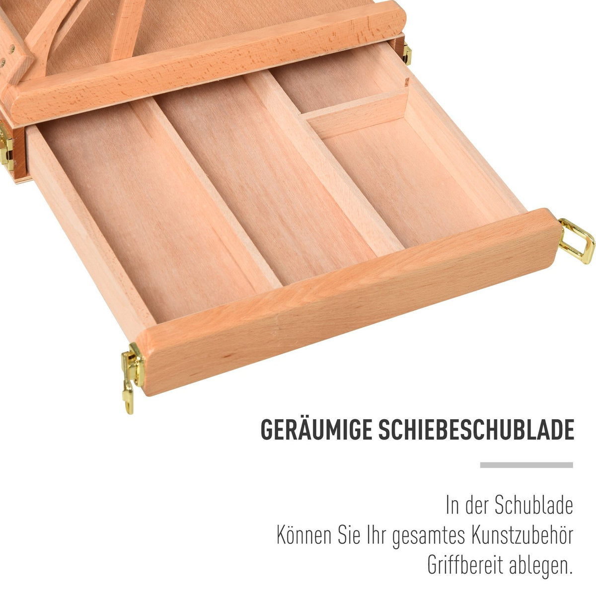 Easel Studio Easel Made Of Beech Wood, Angle Adjustable, Foldable With Drawer, Natural, 42X36X12.5Cm