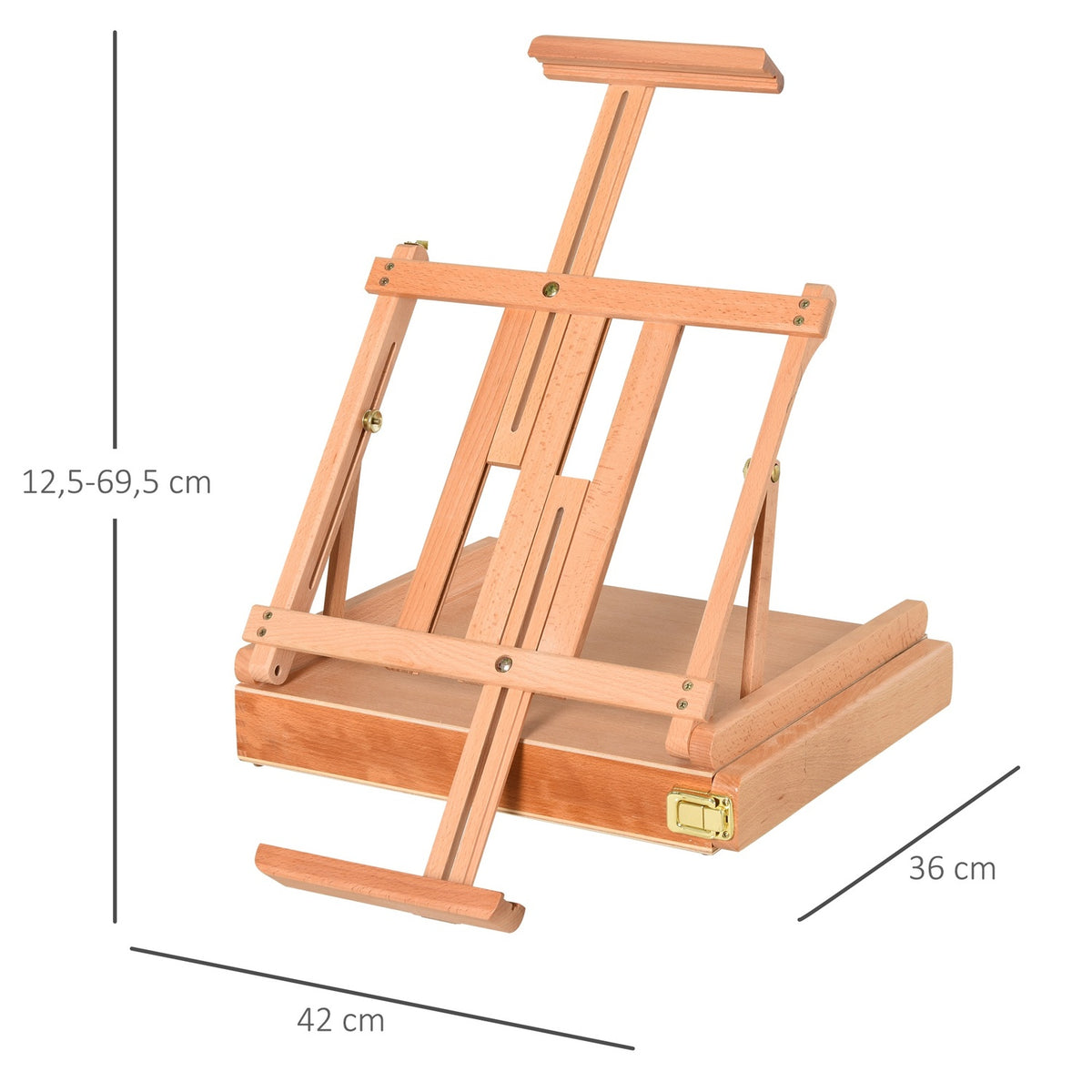 Easel Studio Easel Made Of Beech Wood, Angle Adjustable, Foldable With Drawer, Natural, 42X36X12.5Cm