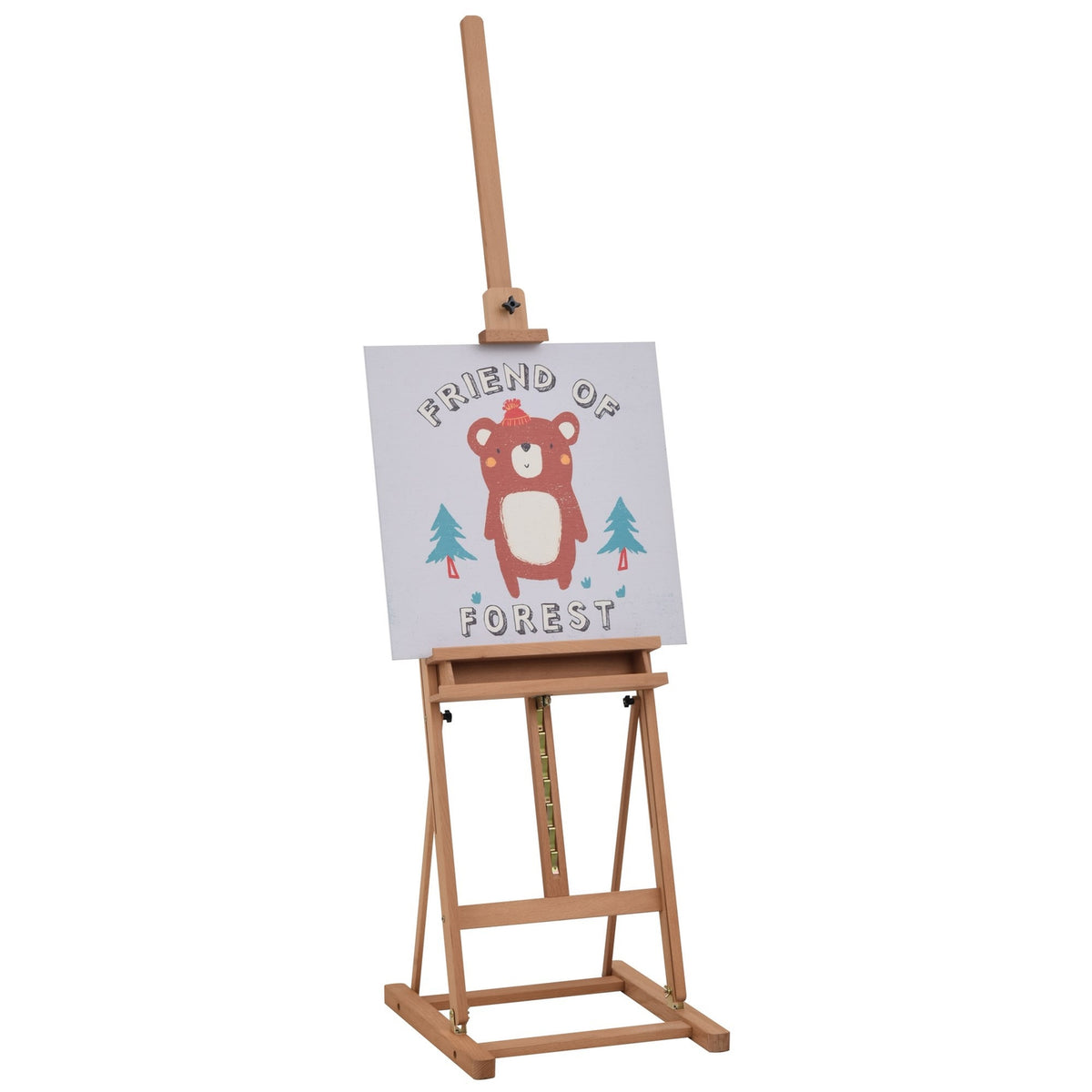 Easel Studio Easel Made Of Beech Wood, Height And Angle Adjustable, With Storage Compartment, Natural, 53X50.5X171-230Cm