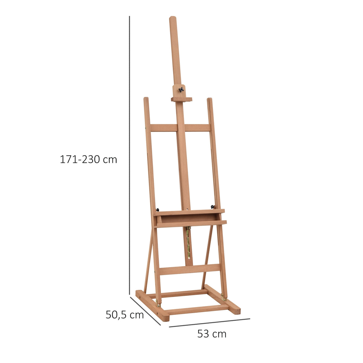 Easel Studio Easel Made Of Beech Wood, Height And Angle Adjustable, With Storage Compartment, Natural, 53X50.5X171-230Cm