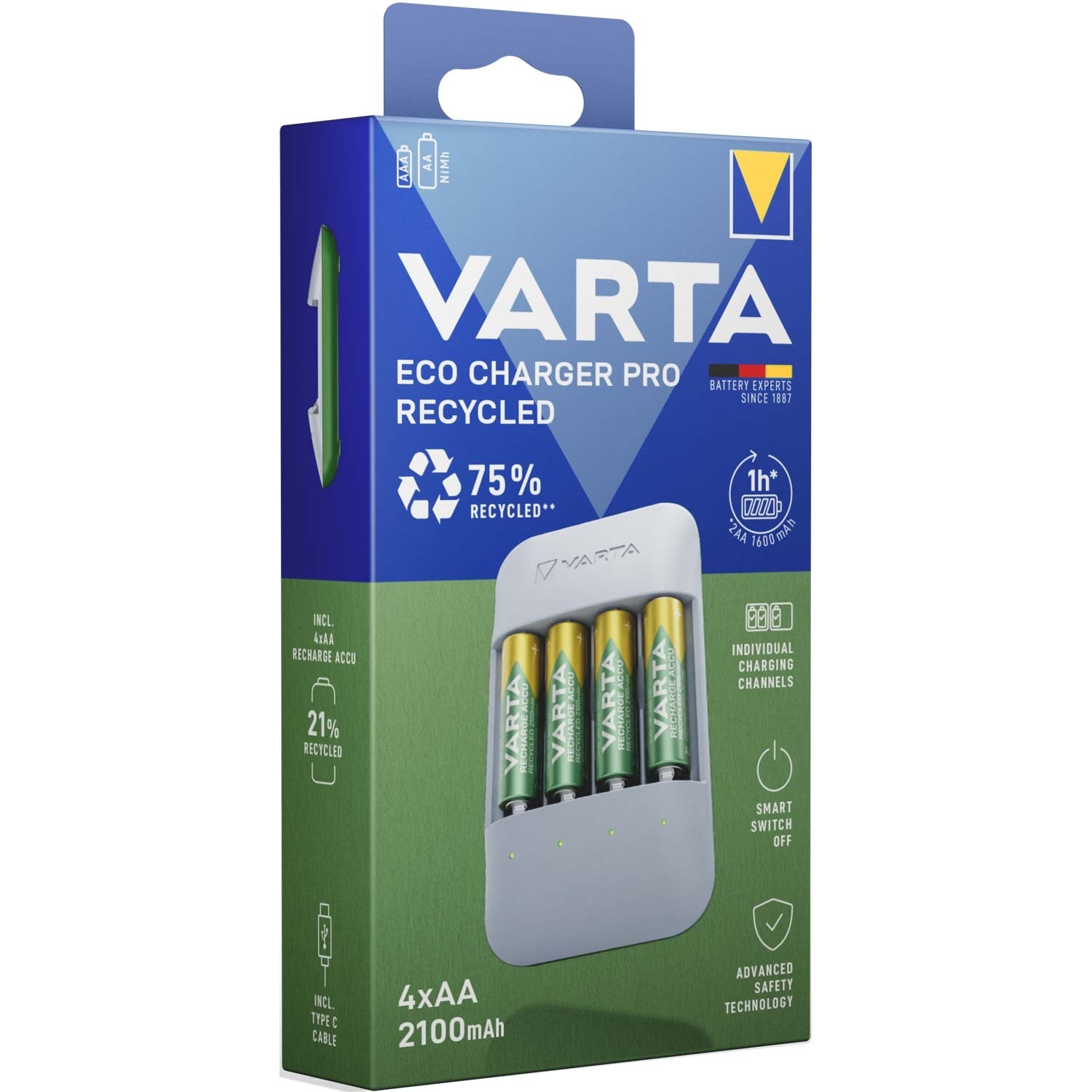 Eco Charger Pro Recycled incl. 4x AA 2100 mAh