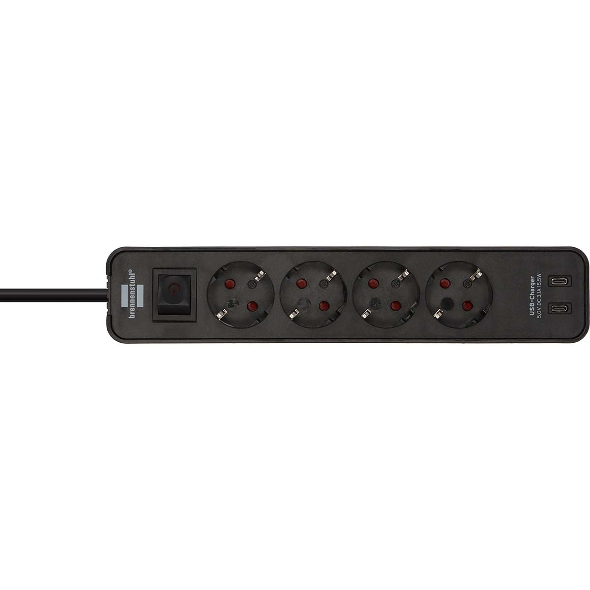 Ecolor 4-way power strip with USB charging connection (socket with 2x USB C, switch and 1.5 m cable) black