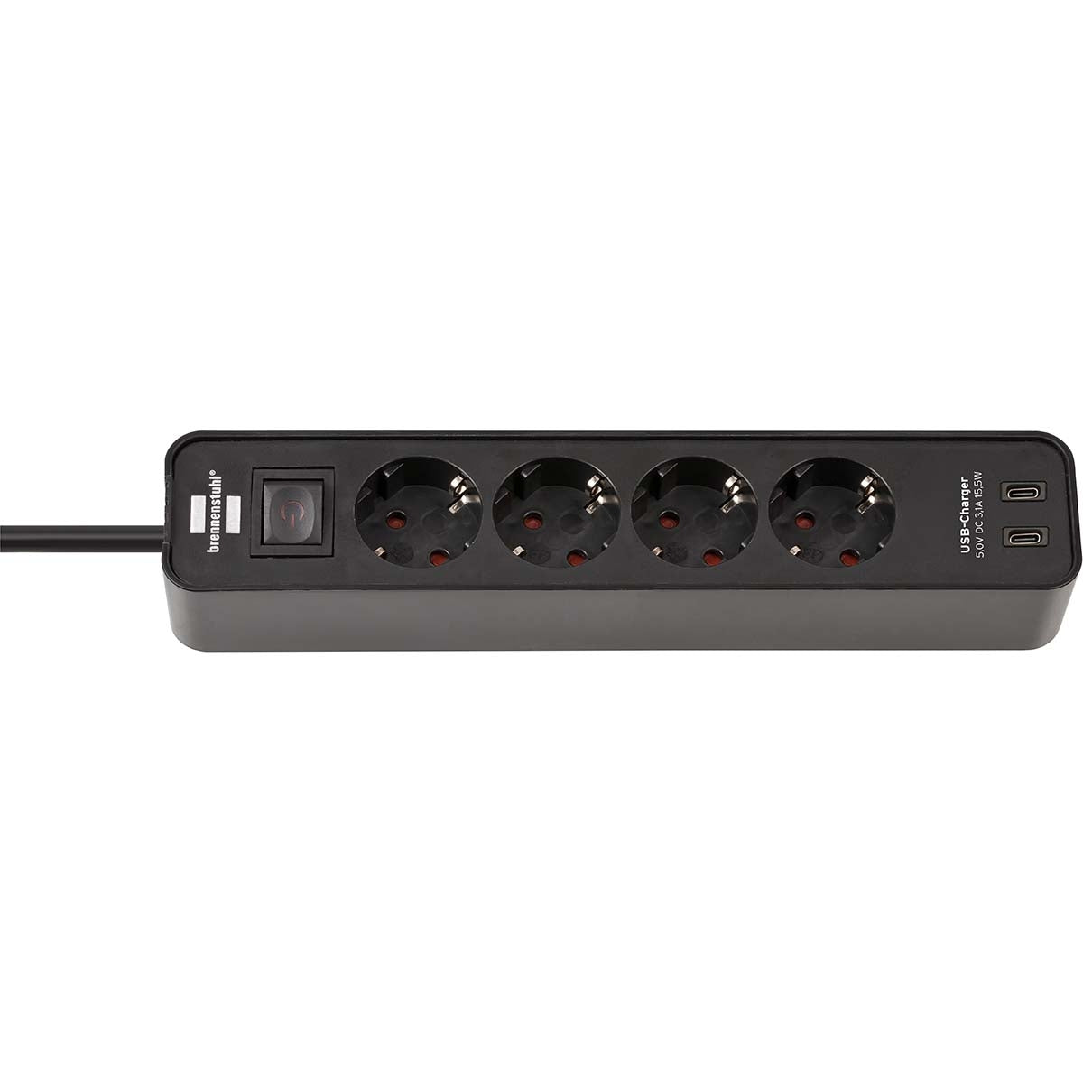 Ecolor 4-way power strip with USB charging connection (socket with 2x USB C, switch and 1.5 m cable) black
