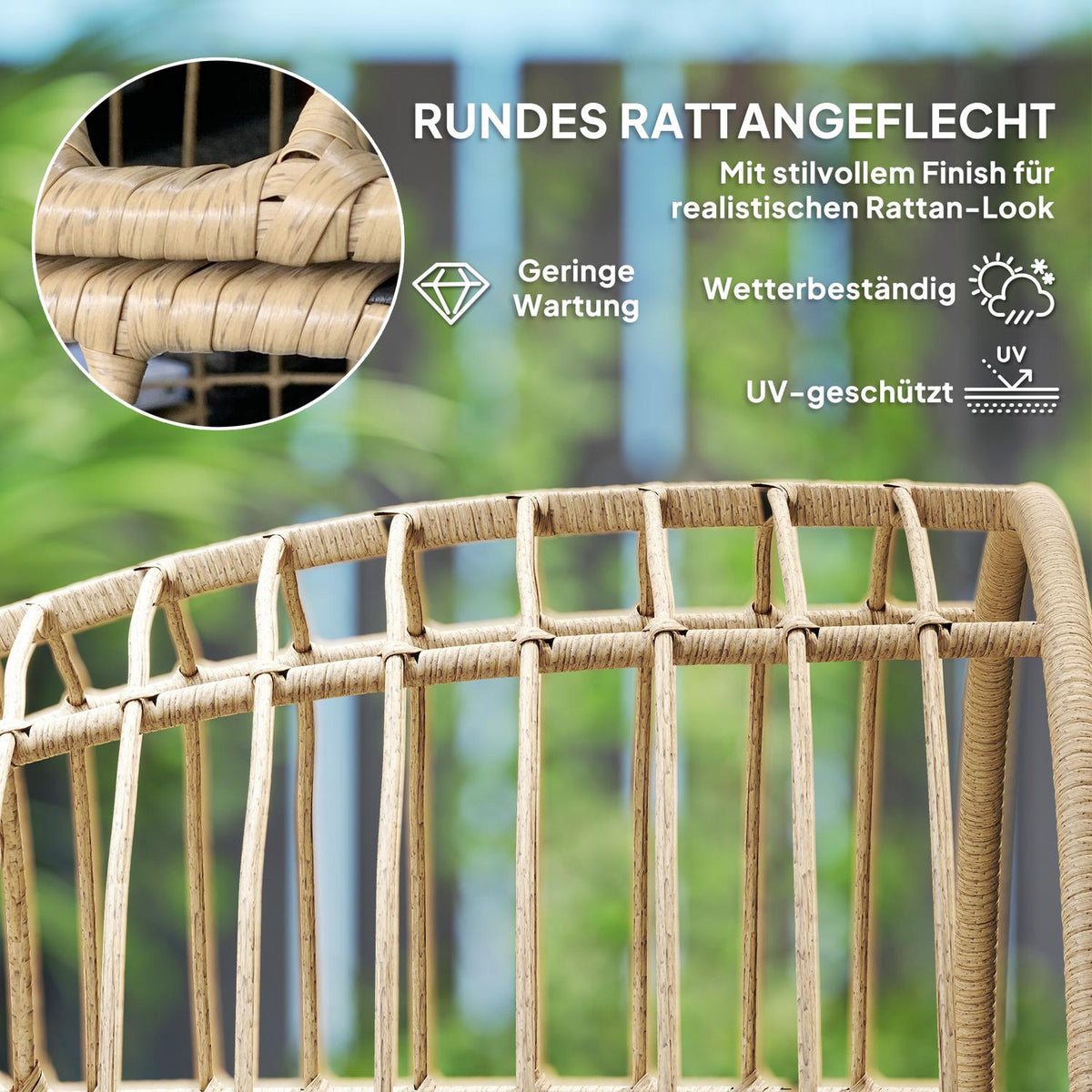 Egg-Shaped Rattan Chair with Removable Cushion, Upholstery, Oversized Outdoor Chair Made of Rattan, Weatherproof Wicker Chair Garden Chair Garden Chairs for Garden Balcony, Porch, Terrace Beige |