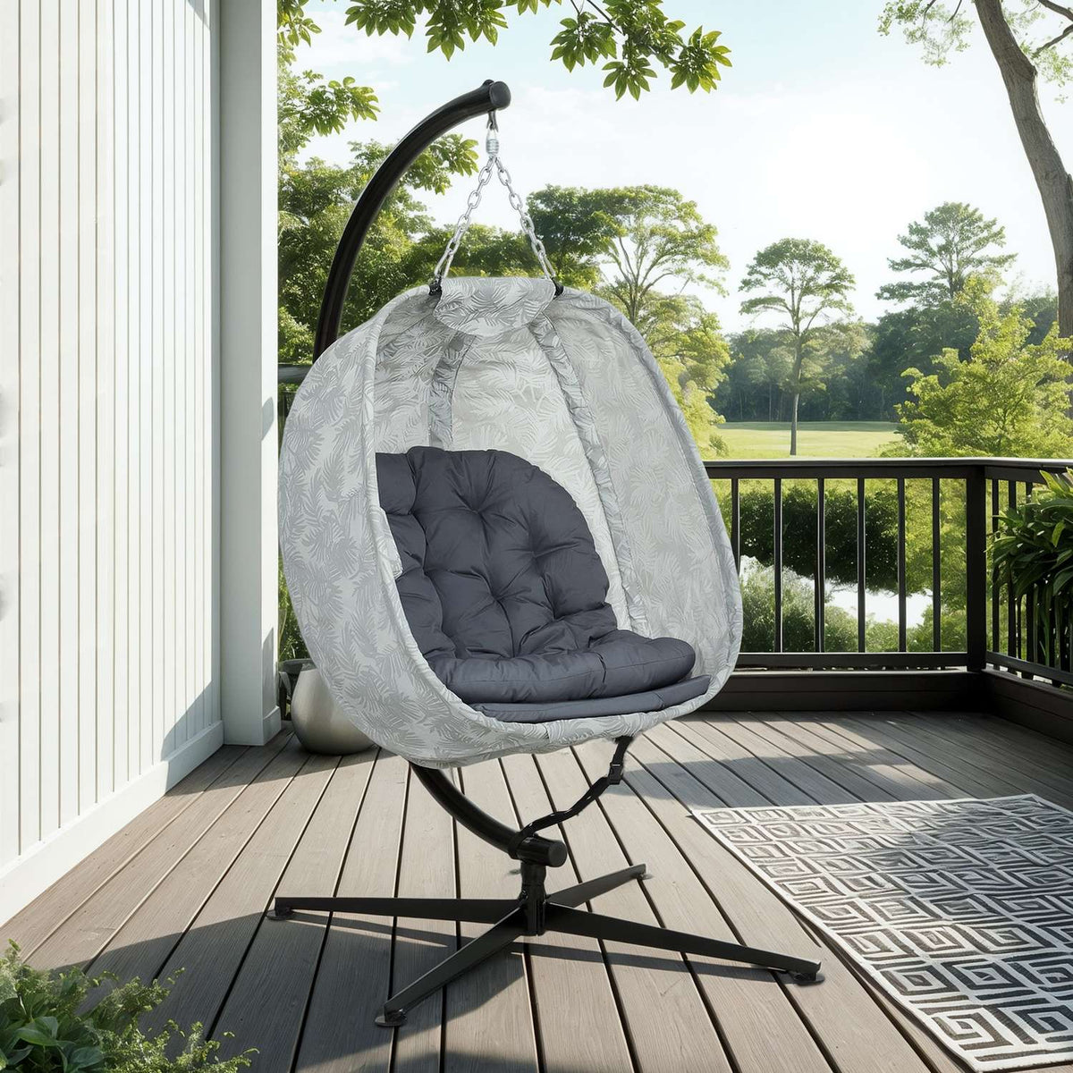 Egg-shaped hanging chair for outdoor use, foldable hanging swing with frame, seat cushions, hammock for 1 person, swing chair indoor outdoor, patio, garden, gray