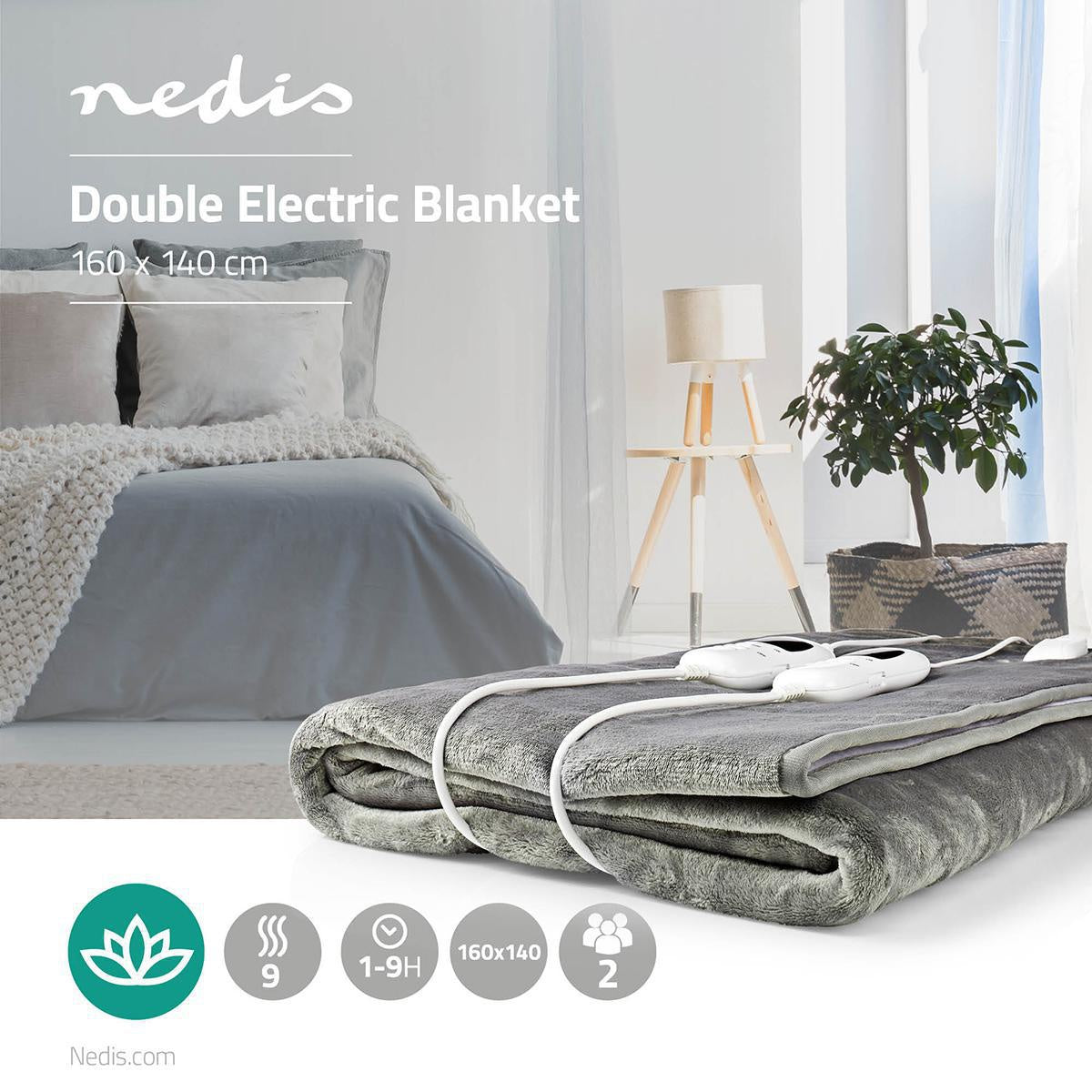 Electric Blanket | Underblanket | 2 Persons | 160 x 140 cm | 9 Heat Settings | Washable | Overheating protection | Digital control | Fleece / Polyester