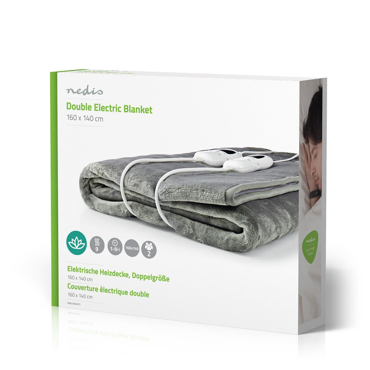 Electric Blanket | Underblanket | 2 Persons | 160 x 140 cm | 9 Heat Settings | Washable | Overheating protection | Digital control | Fleece / Polyester
