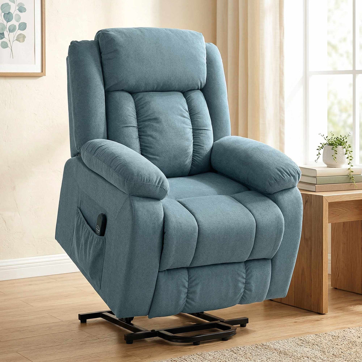 Electric Blue Recliner Chair with Remote & Side Pockets