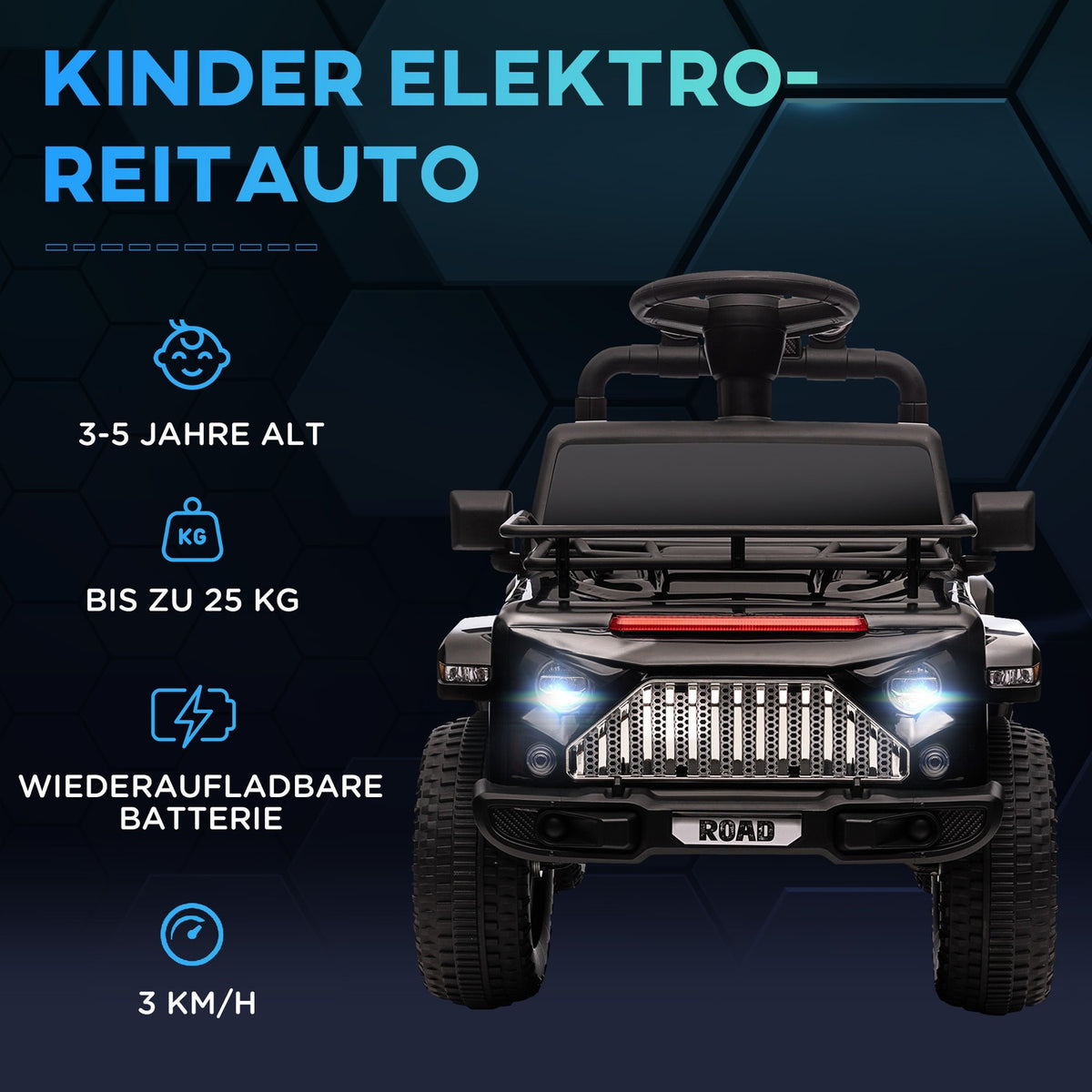 Electric Children'S Car Off-Road Vehicle Music Connection Storage Space Headlight Horn 3-5 Years Black
