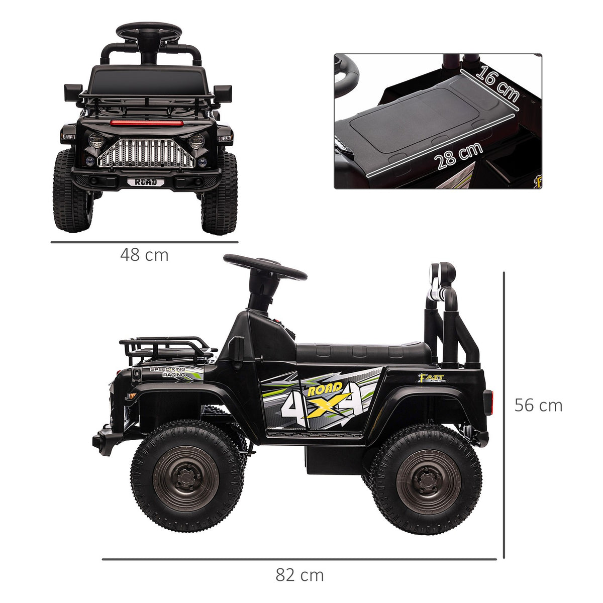 Electric Children'S Car Off-Road Vehicle Music Connection Storage Space Headlight Horn 3-5 Years Black