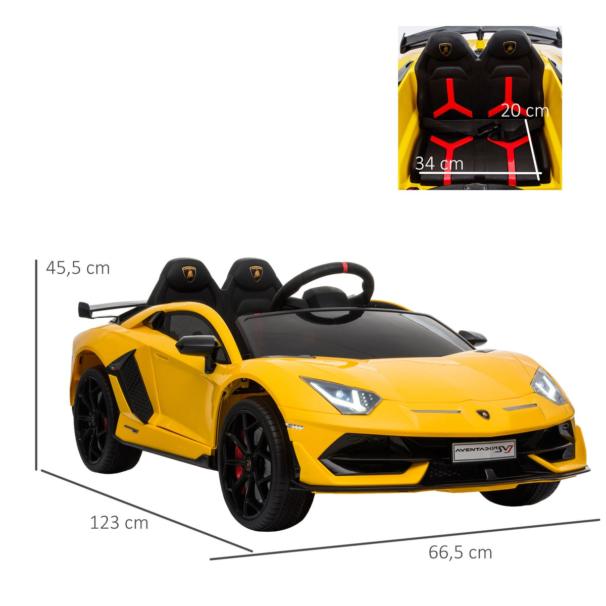 Electric Children'S Car With Remote Control Lamborghini Svj Licensed For 3-8 Years 2 X 550 Motors Mp3/Usb Light Music Yellow 123 X 66.5 X 45.5 Cm