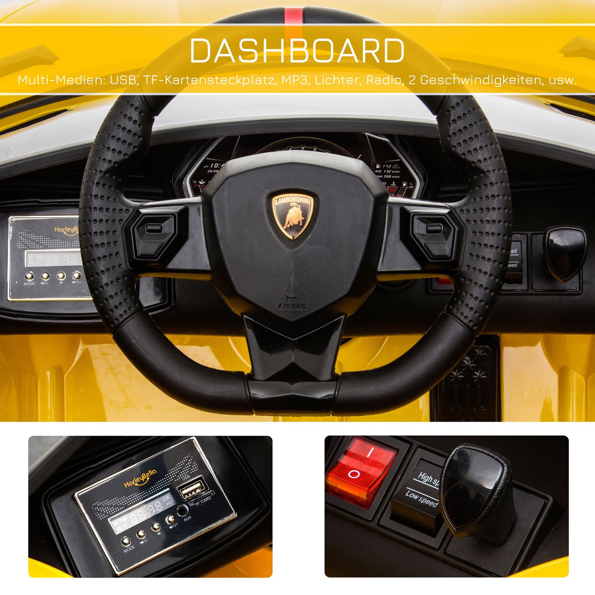 Electric Children'S Car With Remote Control Lamborghini Svj Licensed For 3-8 Years 2 X 550 Motors Mp3/Usb Light Music Yellow 123 X 66.5 X 45.5 Cm