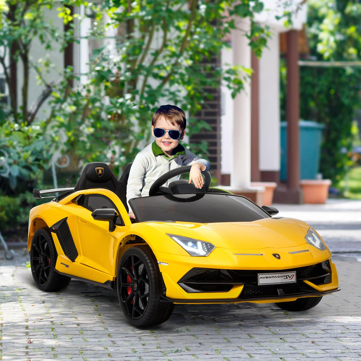 Electric Children'S Car With Remote Control Lamborghini Svj Licensed For 3-8 Years 2 X 550 Motors Mp3/Usb Light Music Yellow 123 X 66.5 X 45.5 Cm