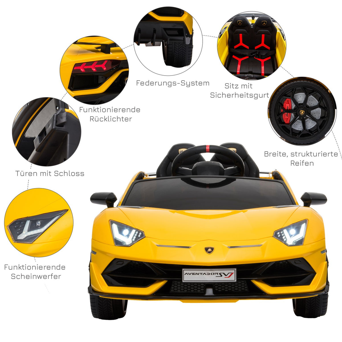 Electric Children'S Car With Remote Control Lamborghini Svj Licensed For 3-8 Years 2 X 550 Motors Mp3/Usb Light Music Yellow 123 X 66.5 X 45.5 Cm