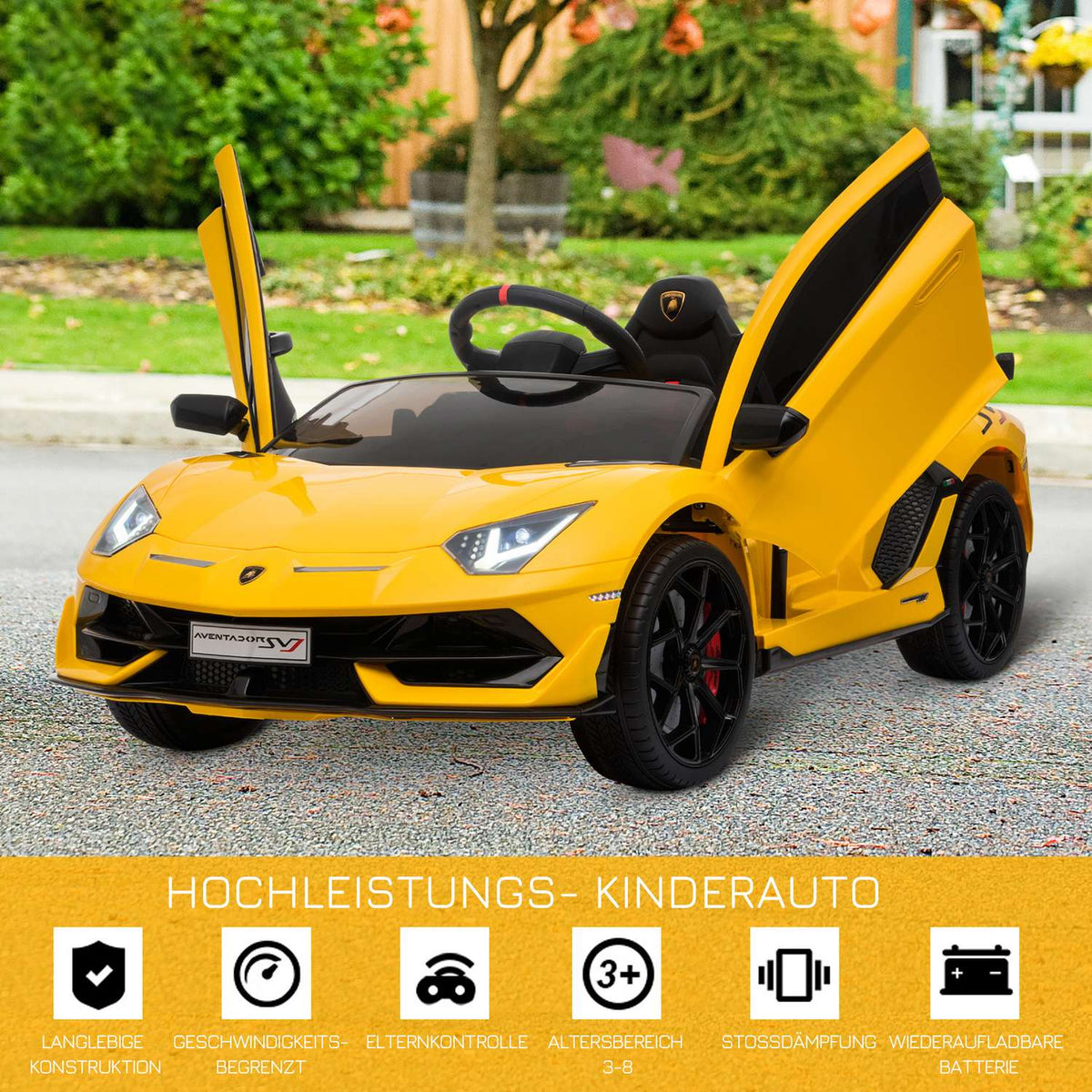 Electric Children'S Car With Remote Control Lamborghini Svj Licensed For 3-8 Years 2 X 550 Motors Mp3/Usb Light Music Yellow 123 X 66.5 X 45.5 Cm