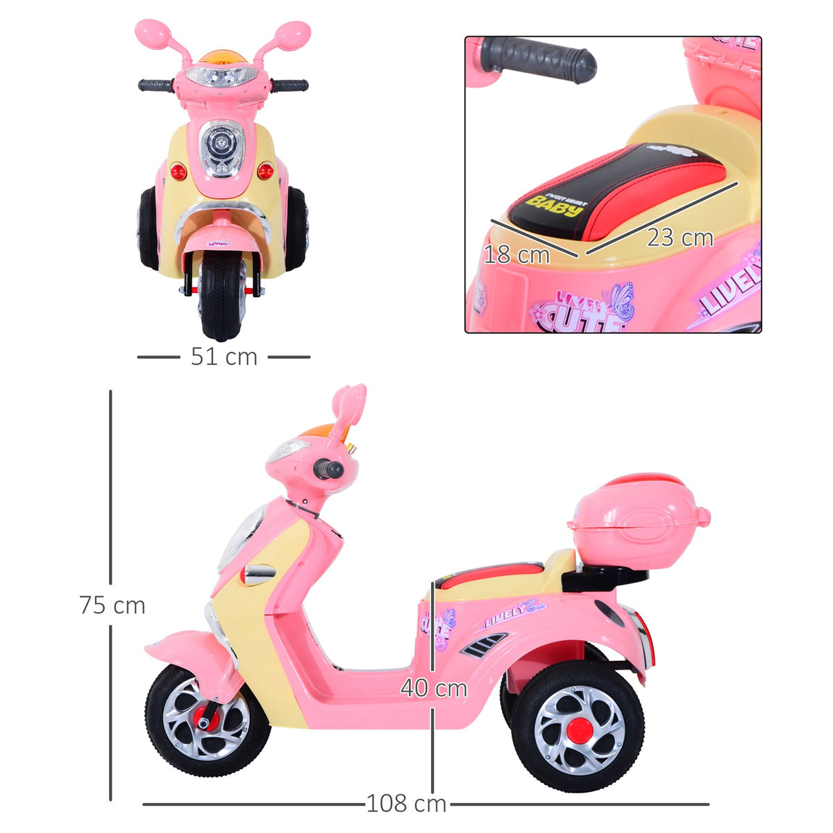 Electric Children'S Motorcycle Electric Motorcycle Children'S Electric Car Children'S Vehicle Tricycle, 6V, Metal+Pp, 108X51X75Cm (Pink+Yellow)