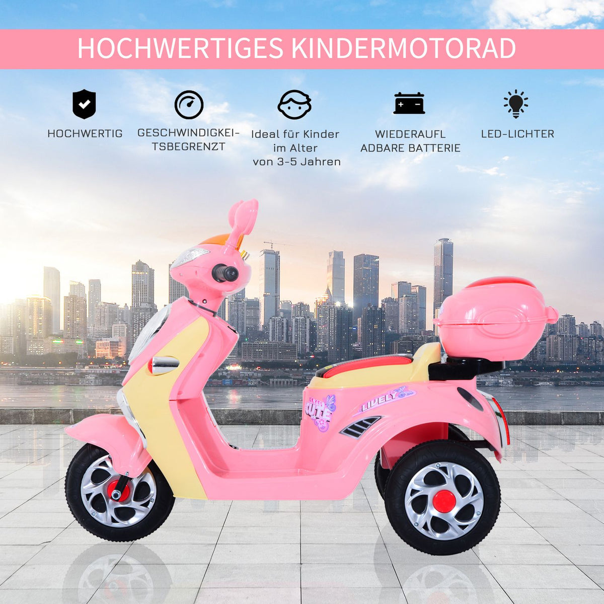 Electric Children'S Motorcycle Electric Motorcycle Children'S Electric Car Children'S Vehicle Tricycle, 6V, Metal+Pp, 108X51X75Cm (Pink+Yellow)