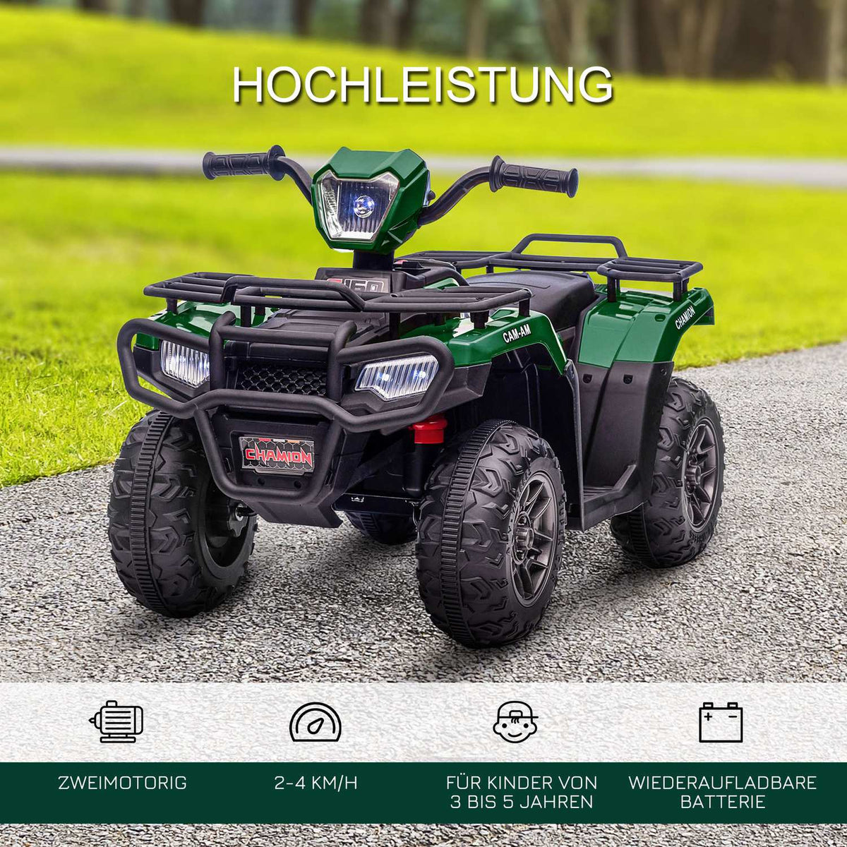 Electric Children'S Quad, Electric Quad With Led And Music, For Children Aged 3 And Over, Children'S Motorcycle, Black + Green, 88 X 45 X 50 Cm