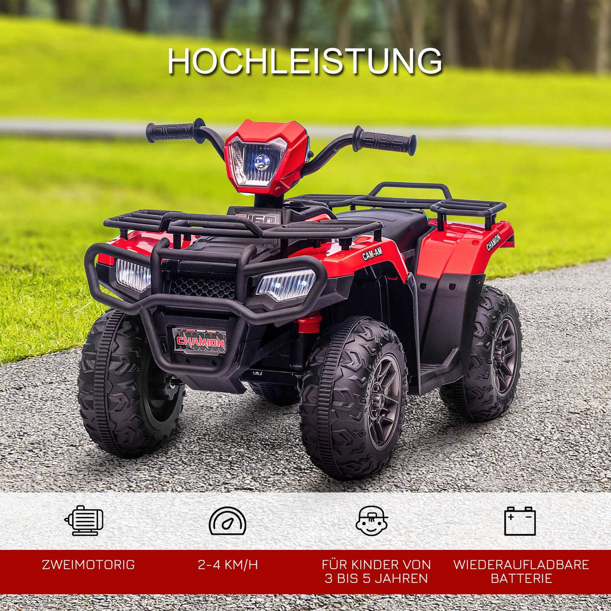 Electric Children'S Quad With Led And Music, Electric Car, Children'S Vehicle For Children Aged 3 And Over, Children'S Motorcycle, Black + Red, 88 X 45 X 50 Cm