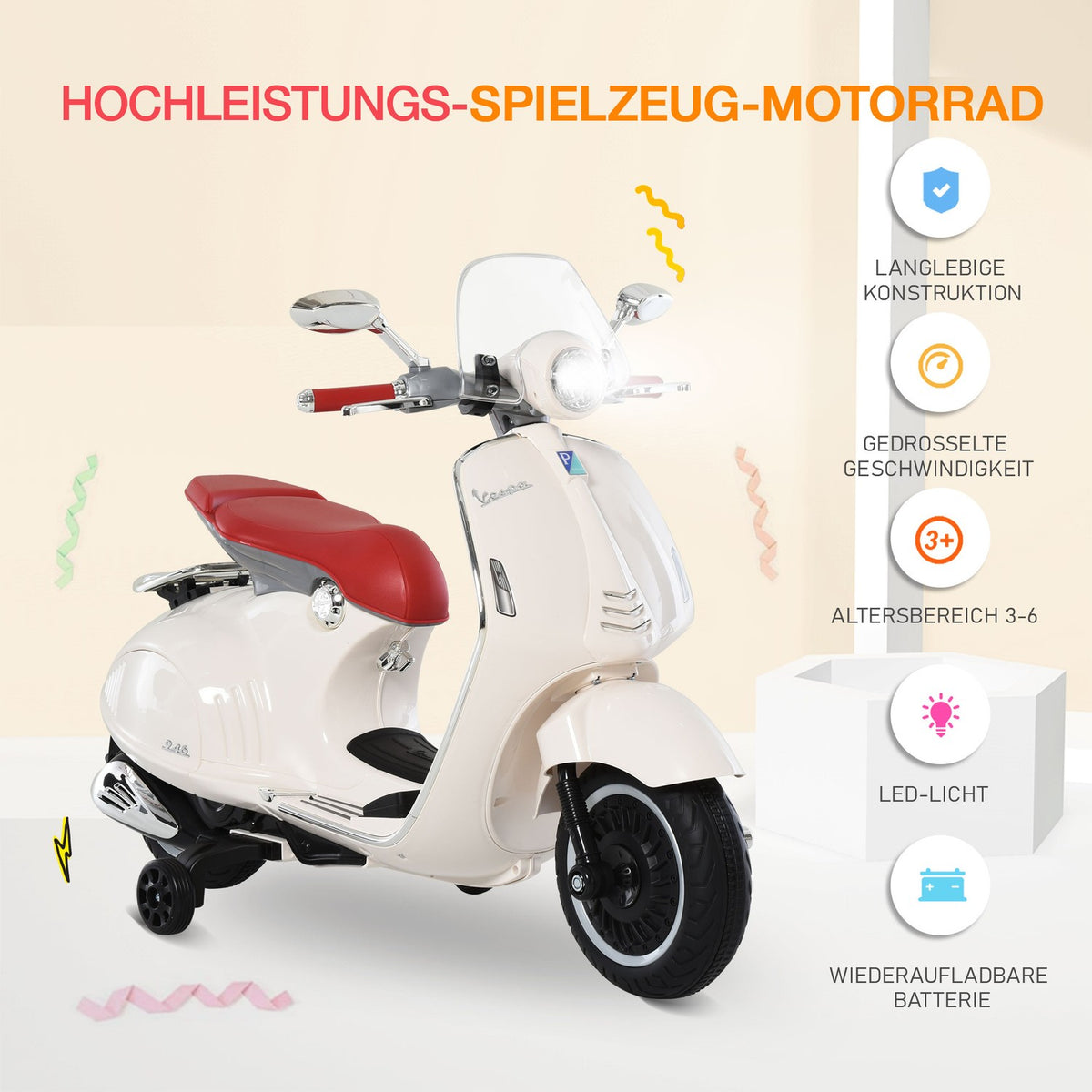 Electric Children'S Vehicle Motorcycle Mp3 Music Lighting 3-6 Years Pp White 108X49X75Cm