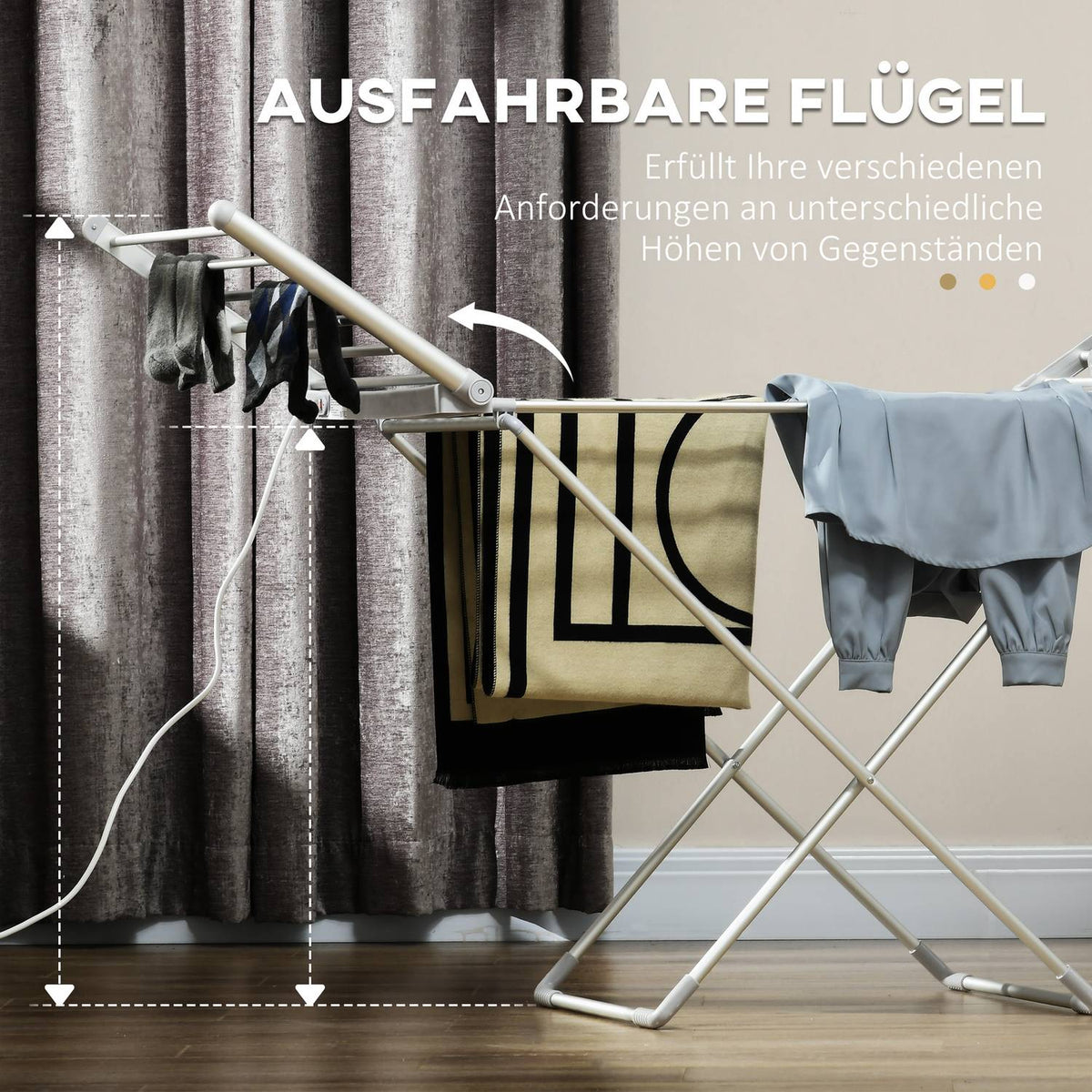 Electric Clothes Airer Heated Clothes Airer Foldable Clothes Dryer Adjustable Temperature Aluminum 144 x 53 x 91 cm