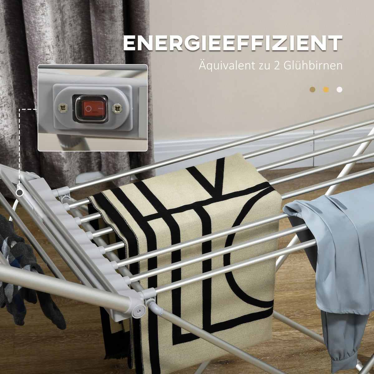 Electric Clothes Airer Heated Clothes Airer Foldable Clothes Dryer Adjustable Temperature Aluminum 144 x 53 x 91 cm
