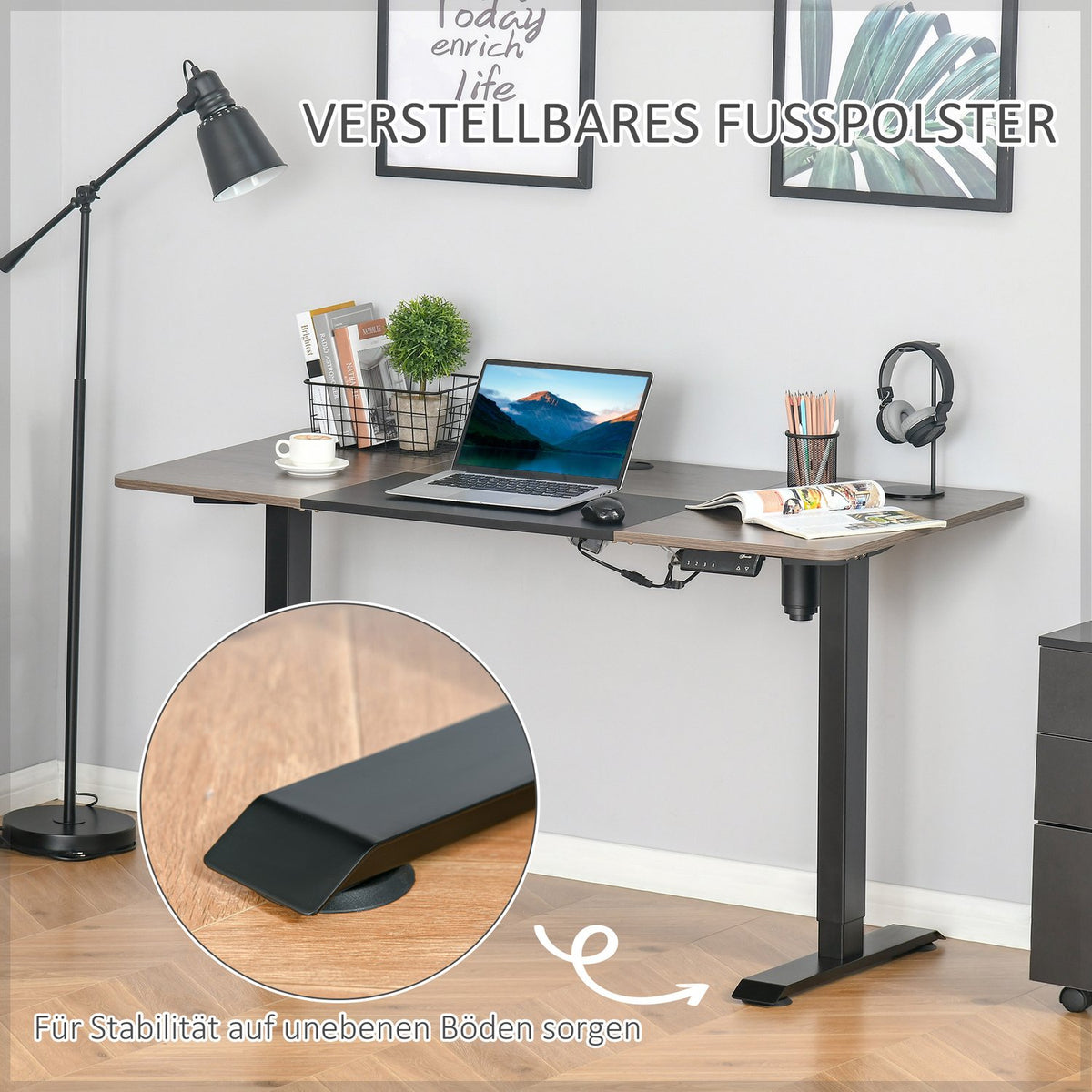 Electric Desk Table Frame With Motor, Computer Desk, Height Adjustable, Standing Desk, Natural + Black, 140X70X72-116Cm
