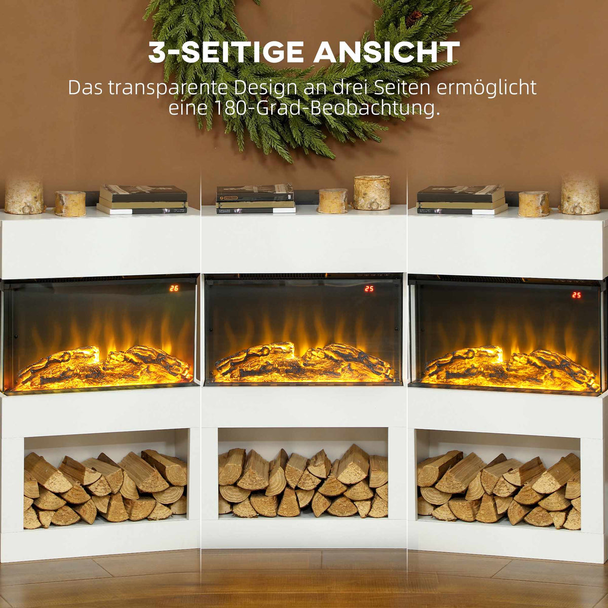 Electric Fireplace Heater, Adjustable Flames, 1000/2000W