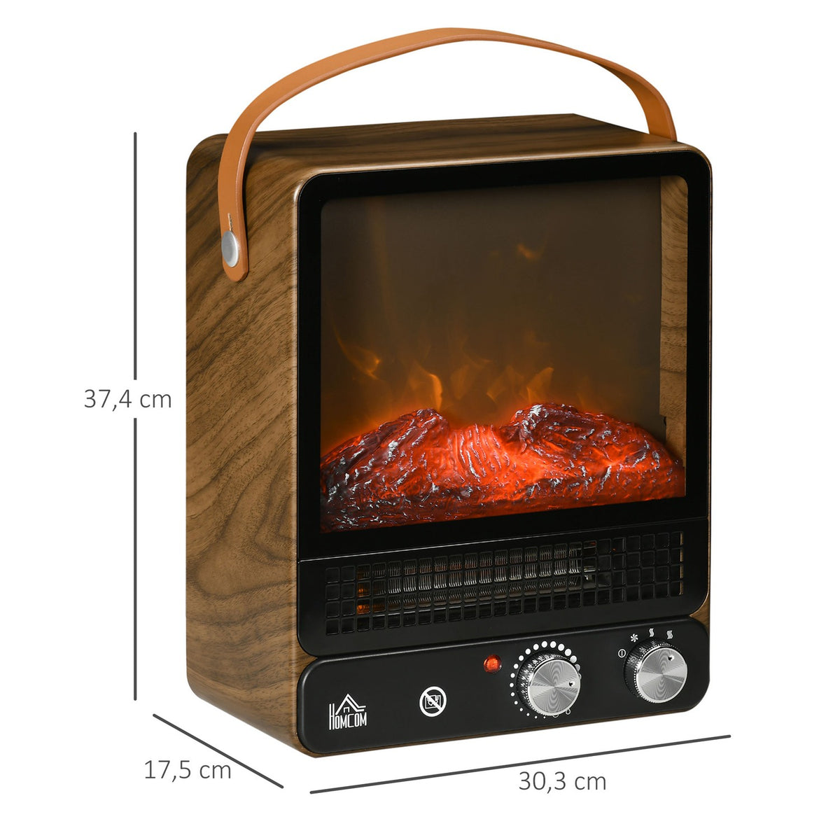 Electric Fireplace With Flame Effect, Low-Noise Free-Standing Fireplace With Handle, Adjustable Fireplace, 750/1500W Interior Heating With Overheating Protection
