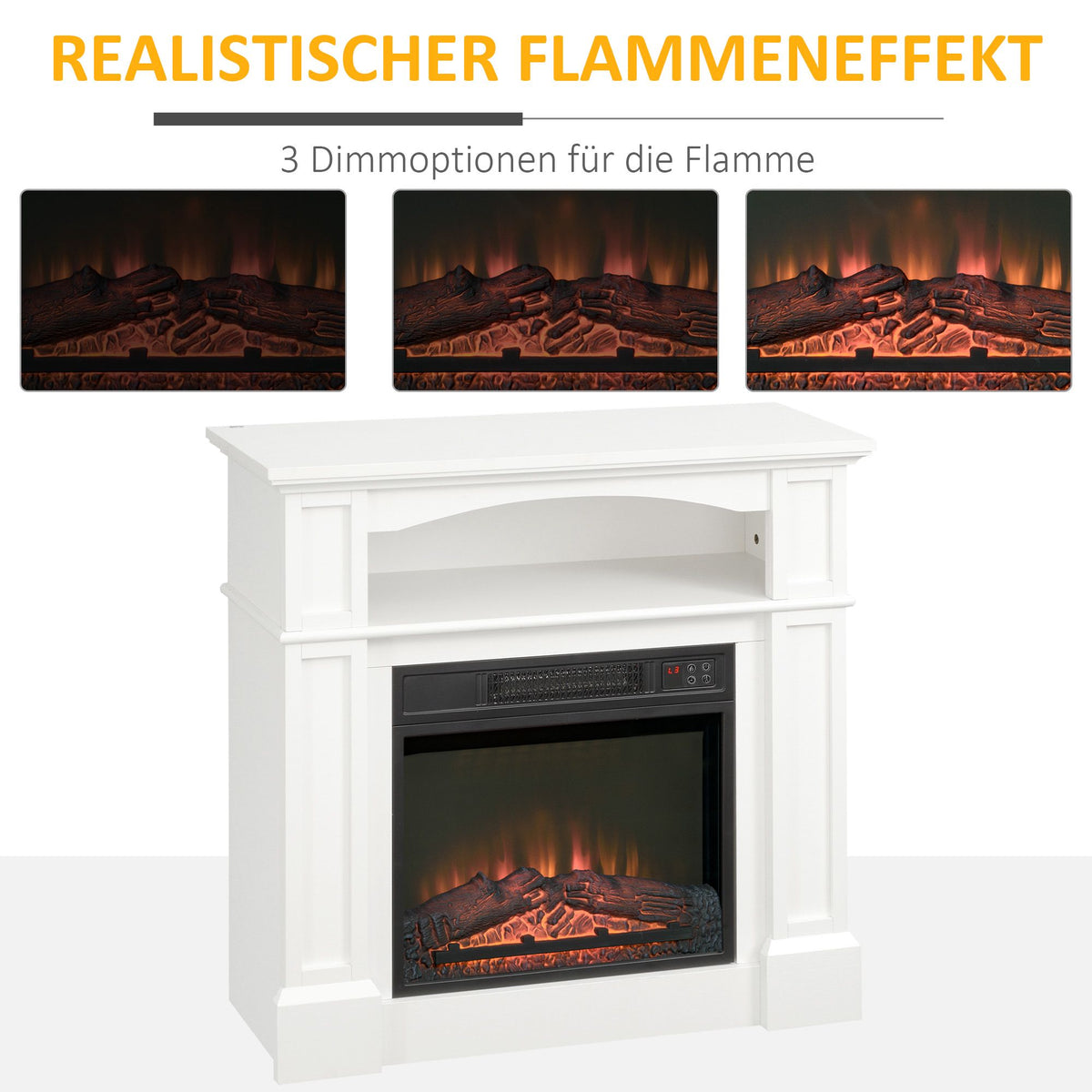Electric Fireplace with 3D LED Flame, Remote, White/Black