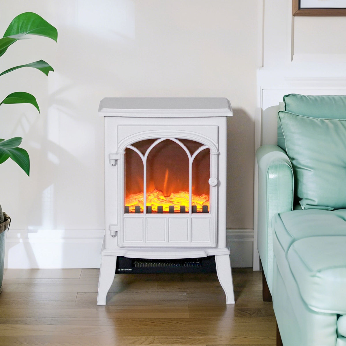 Electric Fireplace with LED Flame Effect, 1000/2000W, White