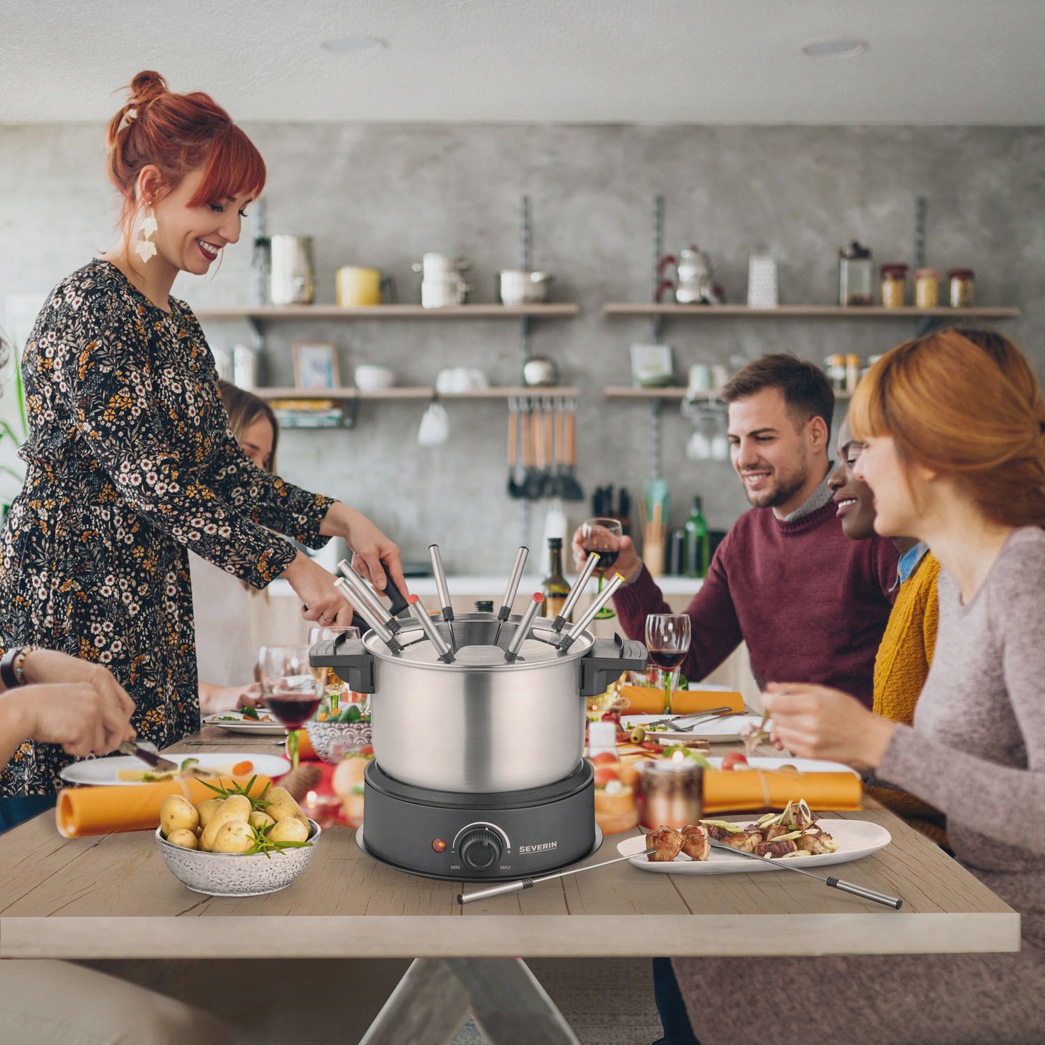 Electric Fondue Pot, Stainless Steel, 8 Forks, 1.4L Capacity