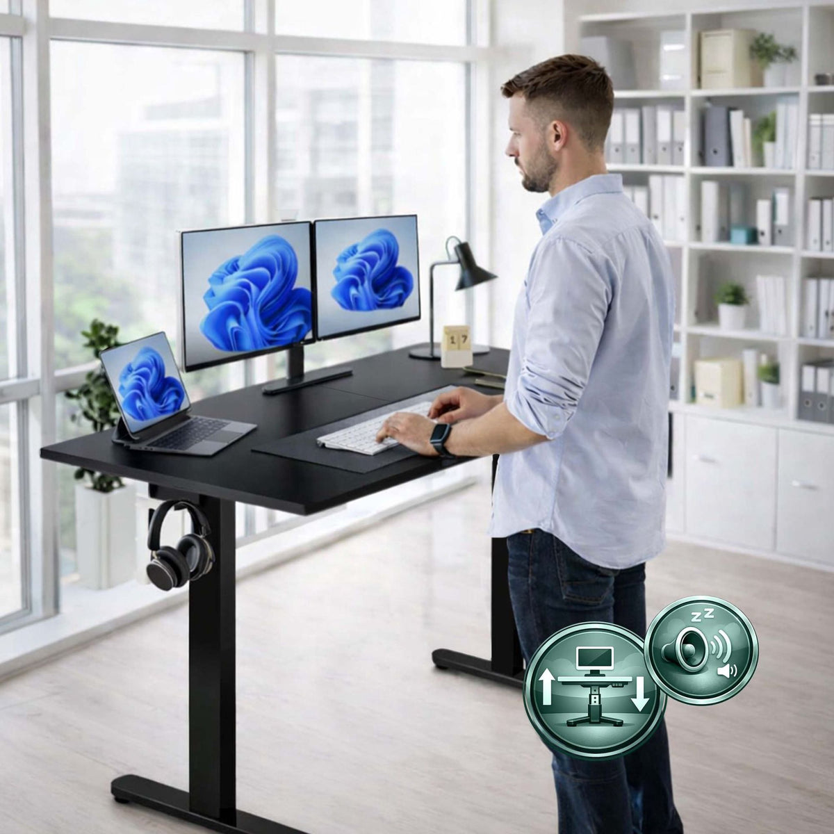Electric Height-Adjustable Desk – Wood-Effect Top, Memory