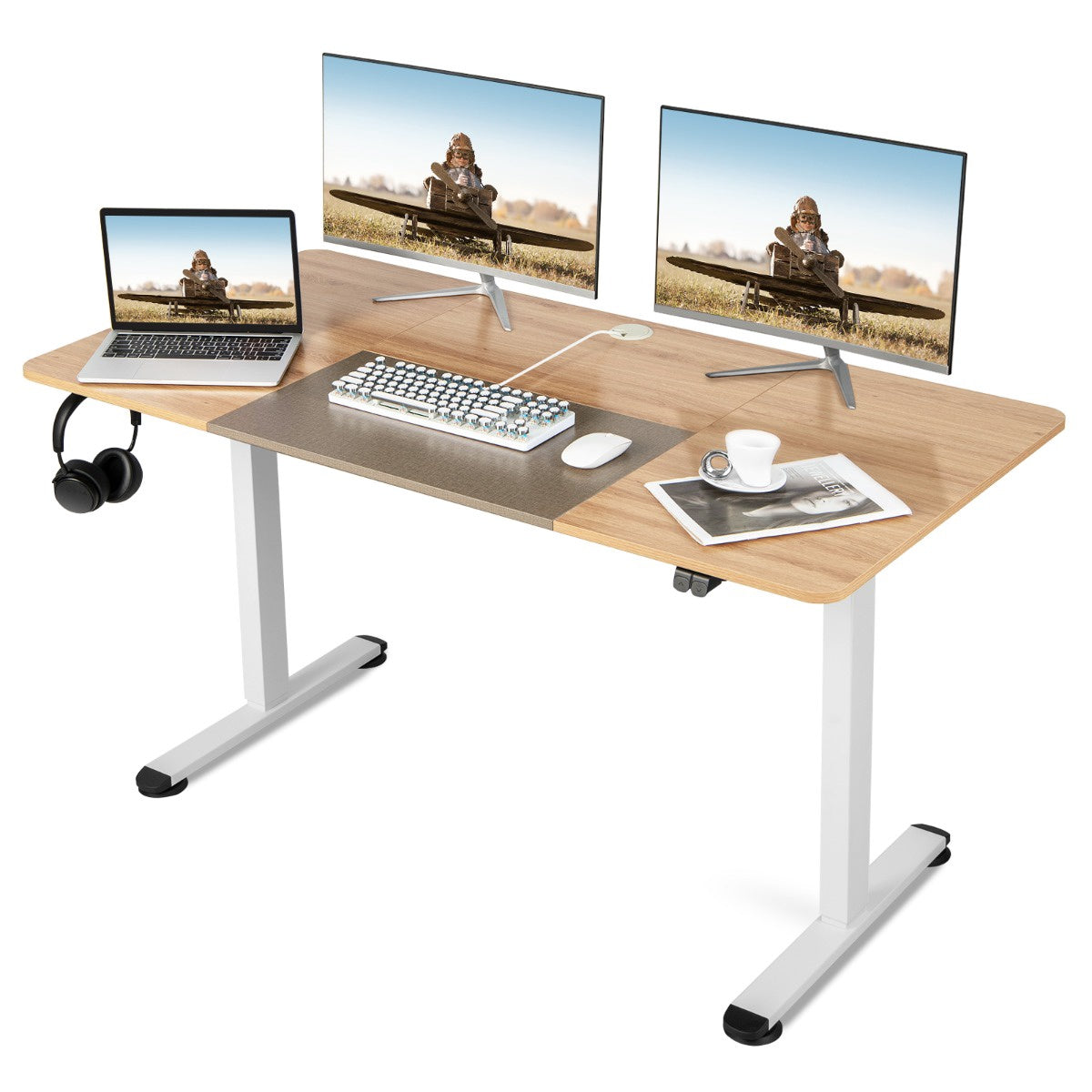 Electric Height-Adjustable Standing Desk, 140x70 cm, Oak