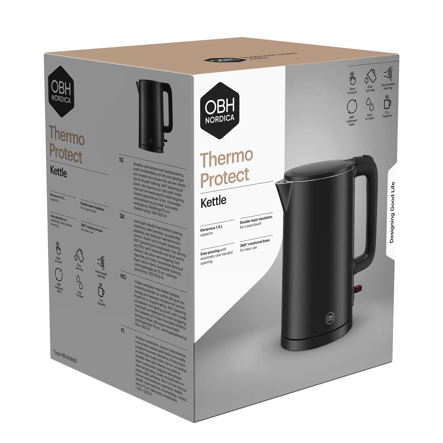 Electric Kettle 1.5 L, Double-Wall, Auto Shut-Off, Black