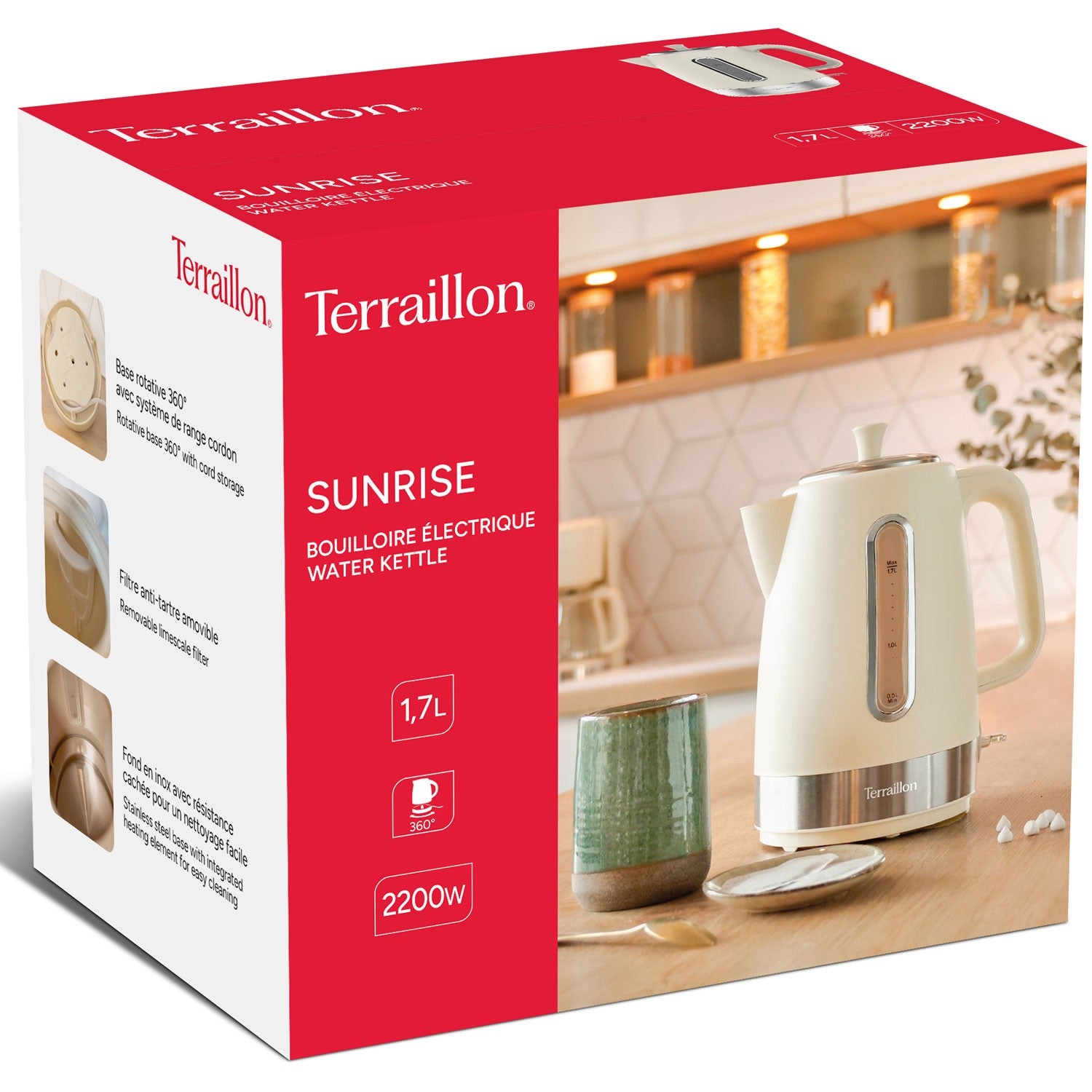 Electric Kettle, 1.7L 2200W, Cream & Chrome Design