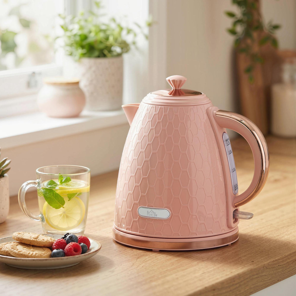 Electric Kettle 1.7L, Fast Boil, 2200W, Cordless, Pink