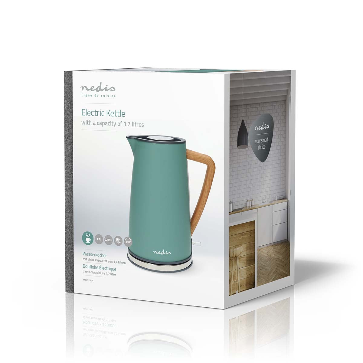 Electric Kettle | 1.7 l | Soft-Touch | Green | Rotatable 360 degrees | Concealed heating element | Strix® controller | Boil-dry protection