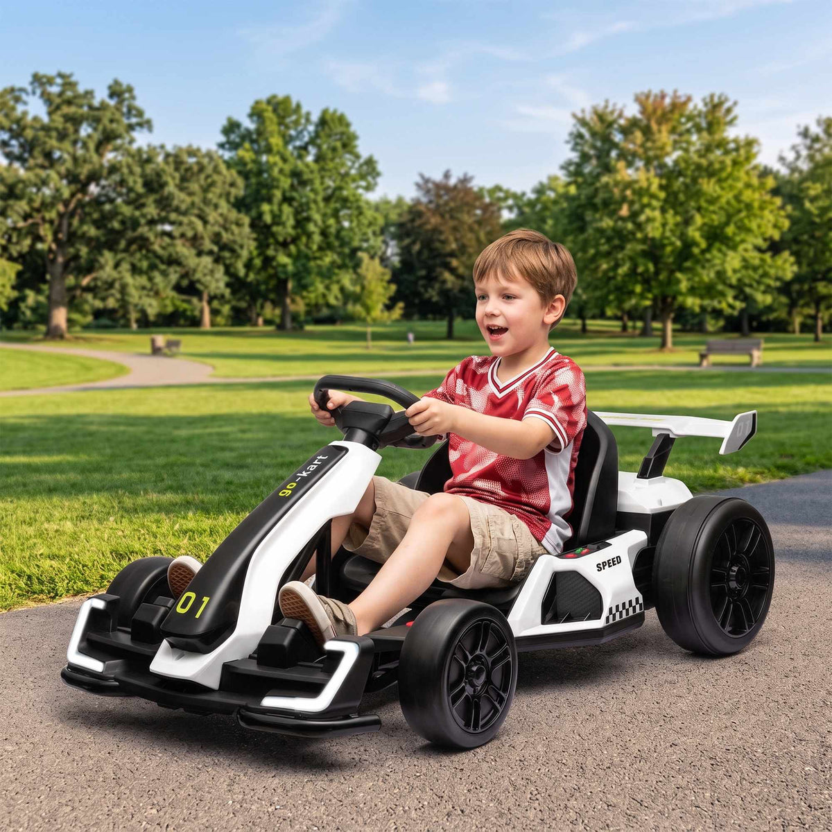 Electric Kids Go-Kart with Drift Mode, Adjustable Seat