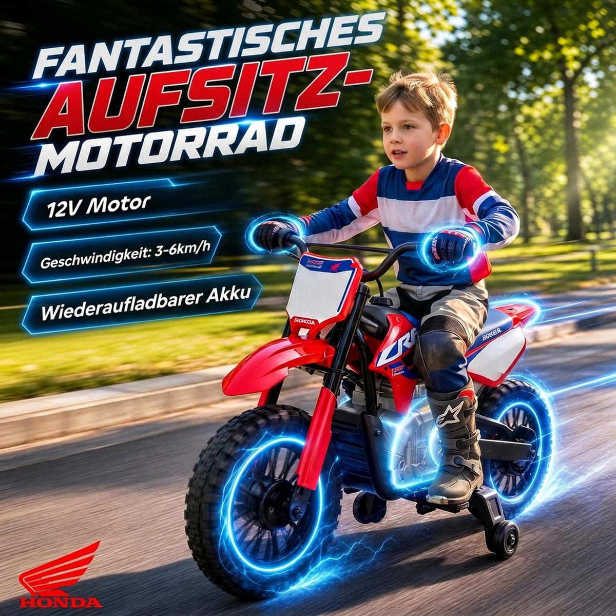 Electric Kids Motorcycle with 12V Motor, Red & Blue