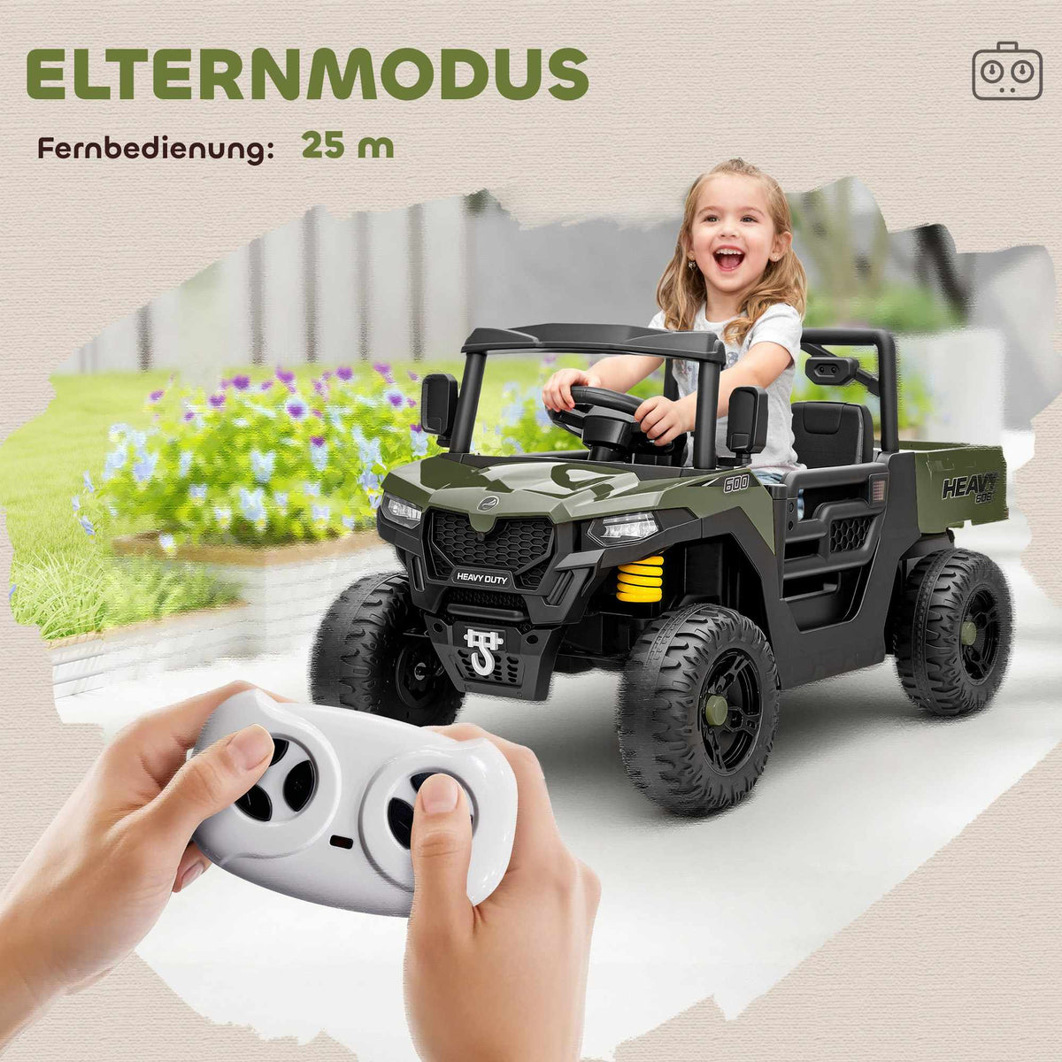 Electric Kids UTV, 2 Motors, Music Function, Green