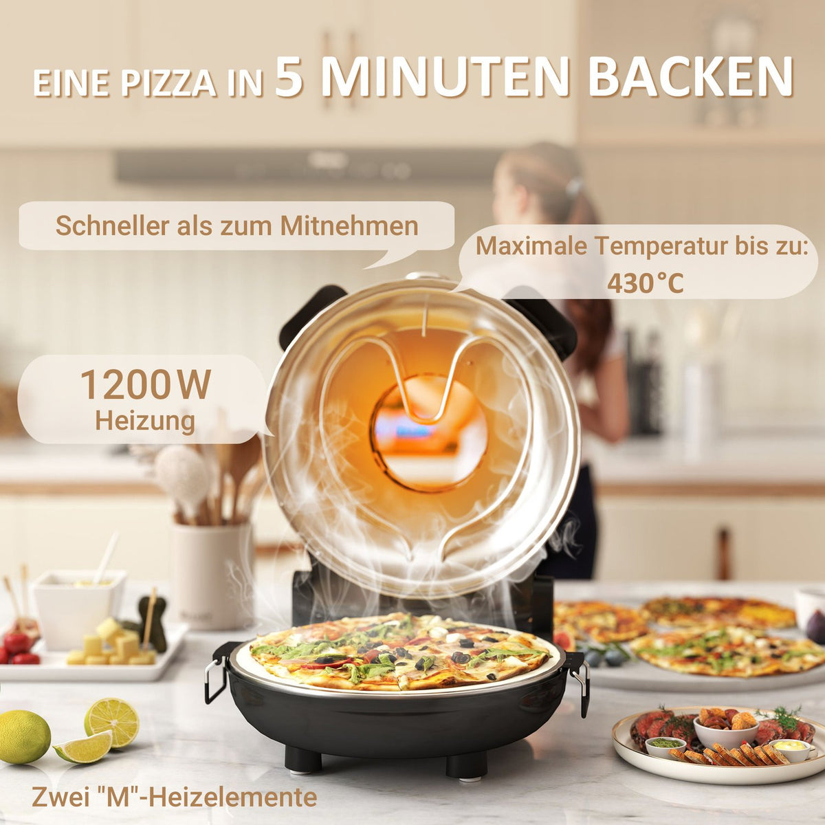 Electric Pizza Oven, 430℃, 1200W, 30cm Stone, Timer
