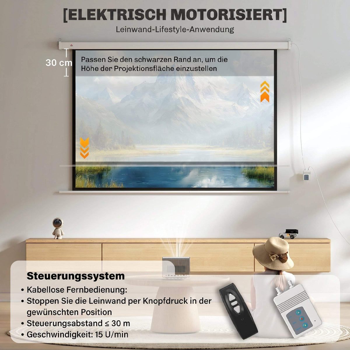Electric Projector Screen 120 Inch 16:9, Remote, White